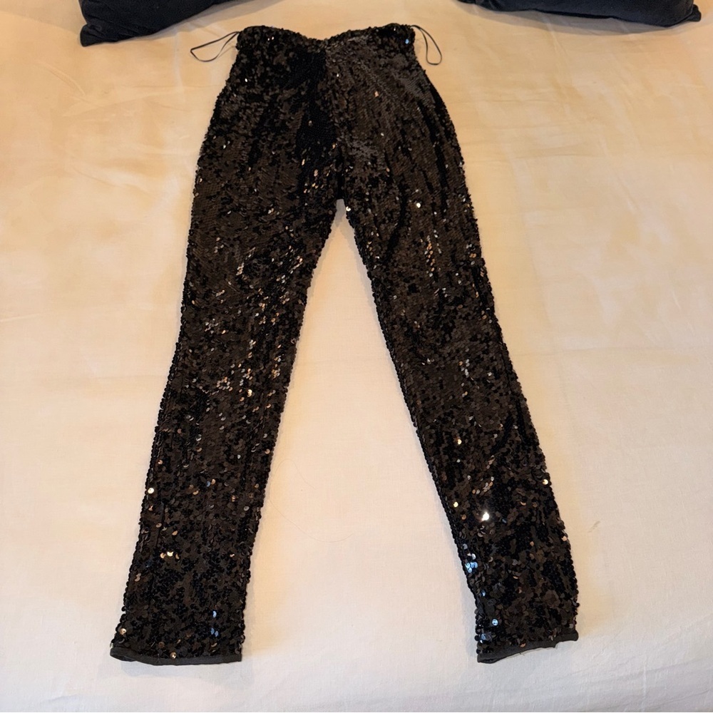 Fashion Nova Black Sequin Pants High Rise Party Club Festival Glam S Night Out - Picture 2 of 12